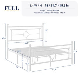 Allewie Full Size Metal Platform Bed Frame with Victorian Vintage Headboard and Footboard/Mattress Foundation/Under Bed Storage/No Box Spring Needed/Noise-Free/Easy Assembly, White