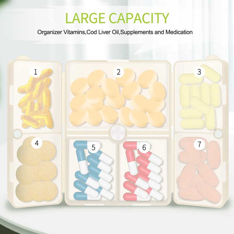 FYY 2 Pcs Daily Pill Organizer, 7 Compartments Portable Pill