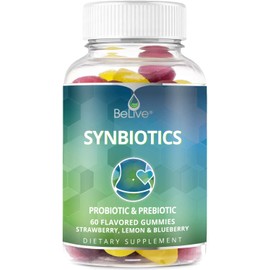 Probiotic Gummies with Prebiotic Fiber Sweetened with Stevia and Tapoica - Suitable for Kids & Adults, for Better Gut Health, High Potent Probiotics and Fibers - 60 Strawberry, Lemon, Blueberry Gummy