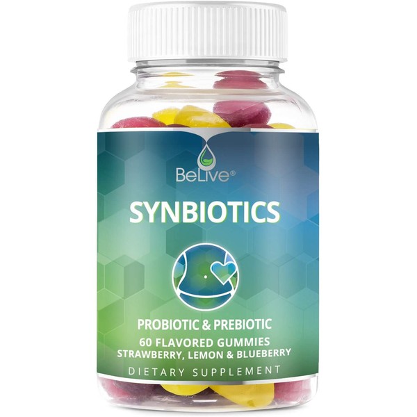 Probiotic Gummies with Prebiotic Fiber Sweetened with Stevia and Tapoica - Suitable for Kids & Adults, for Better Gut Health, High Potent Probiotics and Fibers - 60 Strawberry, Lemon, Blueberry Gummy