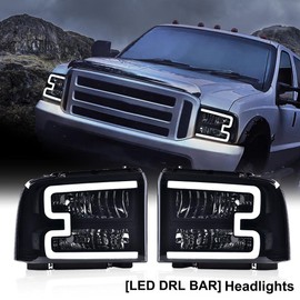 PIT66 LED DRL Headlight Compatible with Ford F250 F350 F450 F550 Super Duty 2005-2007 / Compatible with Excursion 2005 6C3Z13008DB,6C3Z13008CB,FO2502217,FO2503217