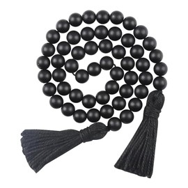 FSSTUD Wood Bead Tassel Garland Farmhouse Wooden Beads Garland Vintage Beaded Garland Rustic Hanging Garland Prayer Bead String Garland Beaded Accent Boho Centerpiece Table Decor Black