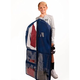 Waterproof Hanging Garment Bag 40 inch Clothes Bag with Gusset, 5 Pockets & Side Zip for Dance Costumes, Sports, Skating, Theatre, Beauty Pageants,Cheer & More by Kendall Country, Navy Blue