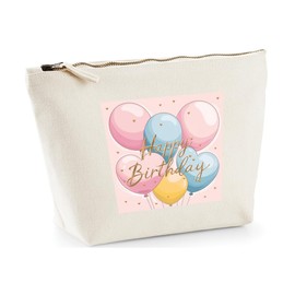 Hippowarehouse Pastel Pink Happy Birthday Balloons Printed Make up Cosmetic wash Bag 18x19x9cm