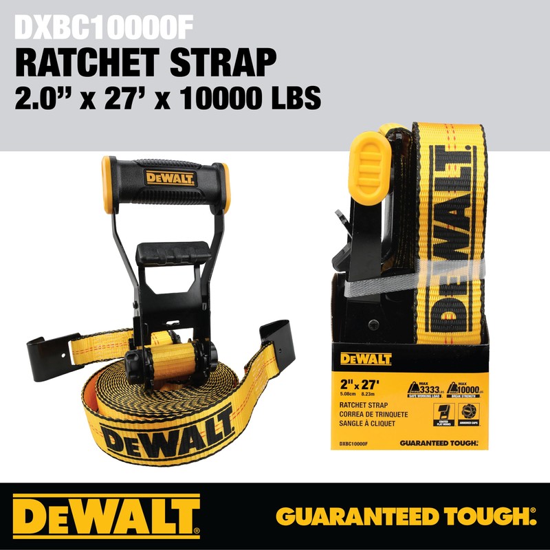 DEWALT DXBC10000F Black/Yellow 2" x 27' Ratchet Tie Down Strap