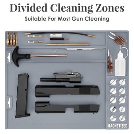 Pistol Gun Cleaning Mat, Gun Maintenance Mat with 10 Magnetic Dots, Gun Cleaning Pad - Easy to Clean, Gunsmith Mat with Inch Ruler, Anti-Slip Rubber Repair Mat for Pistol Parts, 14.8" x 11.8" (Gray)