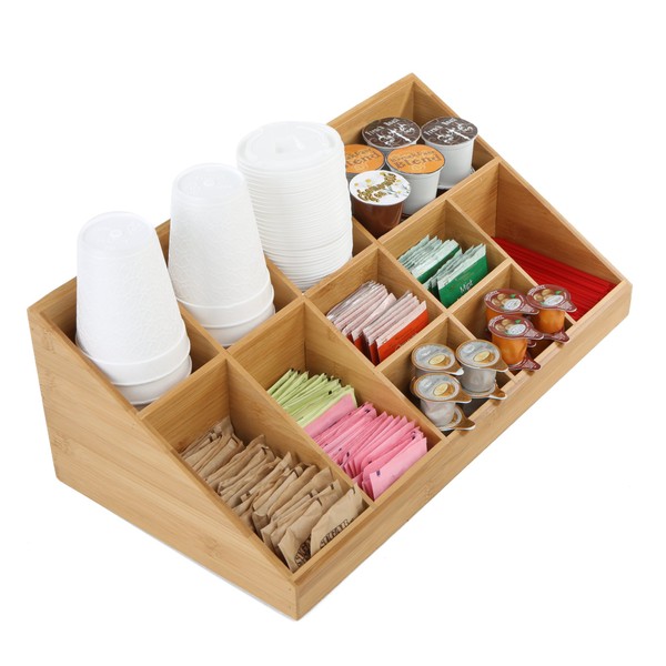 Mind Reader 11 Compartment Coffee Condiment Organizer, Brown Bamboo