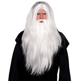 Merlin Gandalf Dumbledore Magician Xmas Christmas Party Long White Wizard Wig & Long Beard Set Fancy Dress Accessories Dress Up