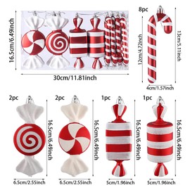 14Pcs Christmas Lollipop Candy Cane Ornaments, Hanging Candy Cane Christmas Tree Crafts 6.5Inch Red White Fake Candy Pendant for Xmas Tree Decor New Year Home Party Supplies (14PCS)