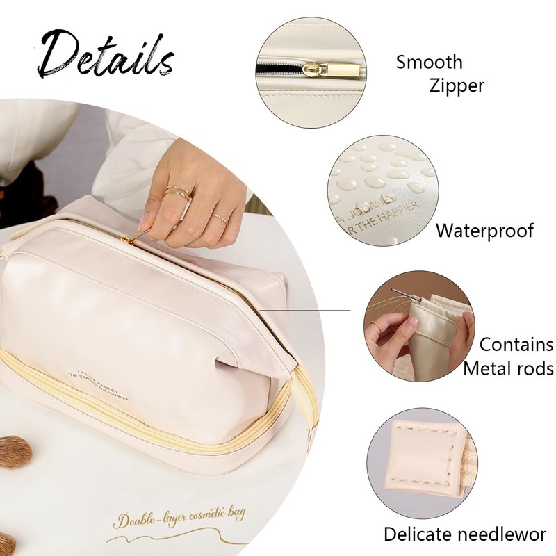 GRINKO Travel Makeup Bag, Large Capacity Toiletry Bag, Portable Pouch