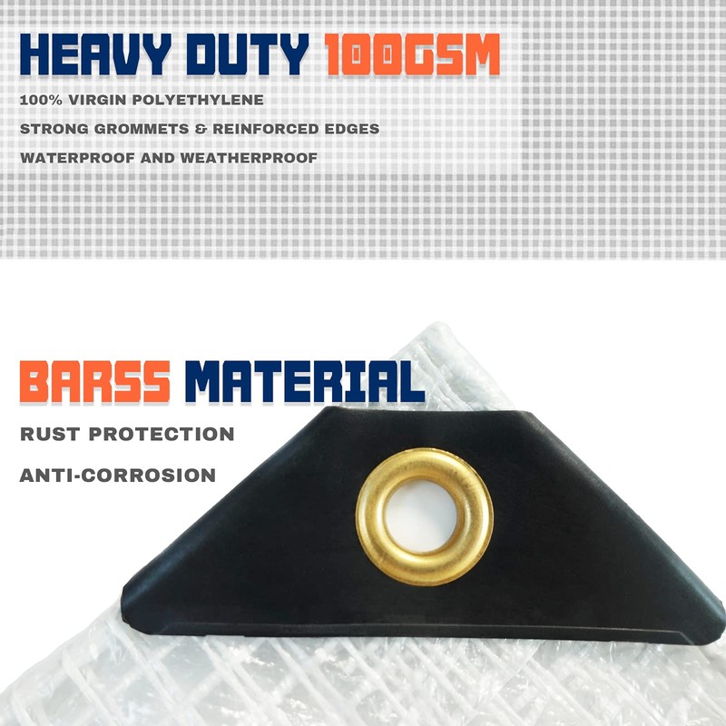 10 x 10Ft Heavy Duty Waterproof Tarps Reinforced Mesh Clear