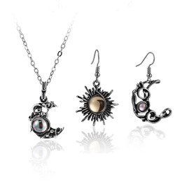 Retro Sun Moon Earrings & Necklace Moonstone Asymmetric Boho style Earrings for Women Jewelry-Earrings & Necklace A