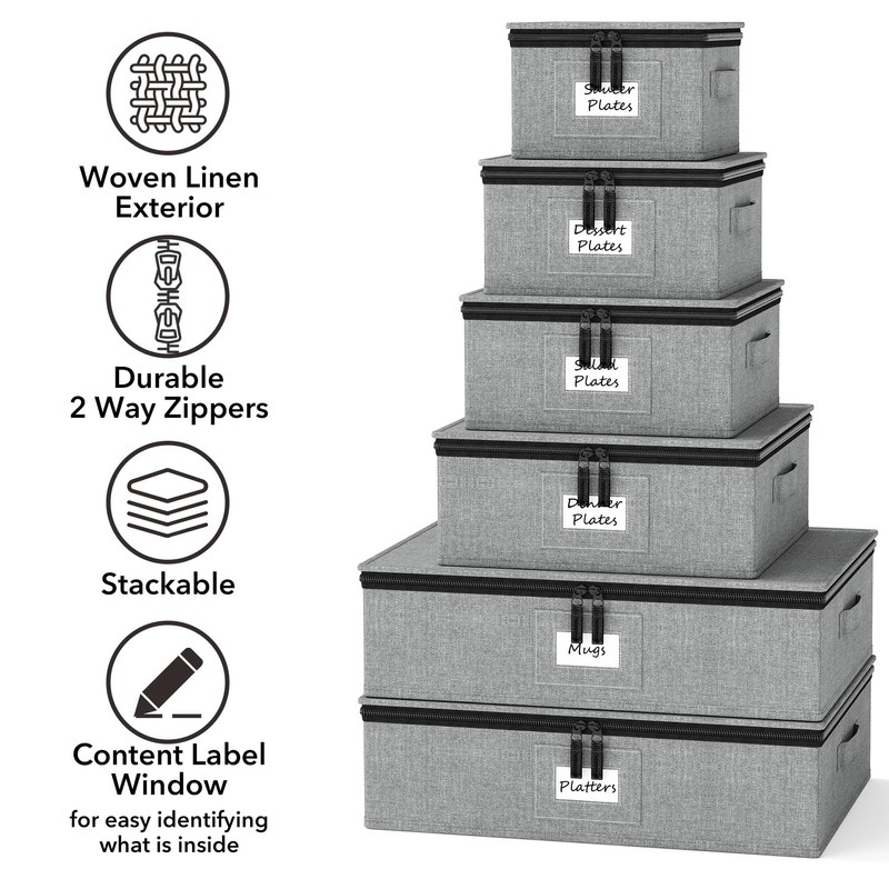 SpaceAid China Storage Containers 6 Pack, Stackable Hard Shell Quilted