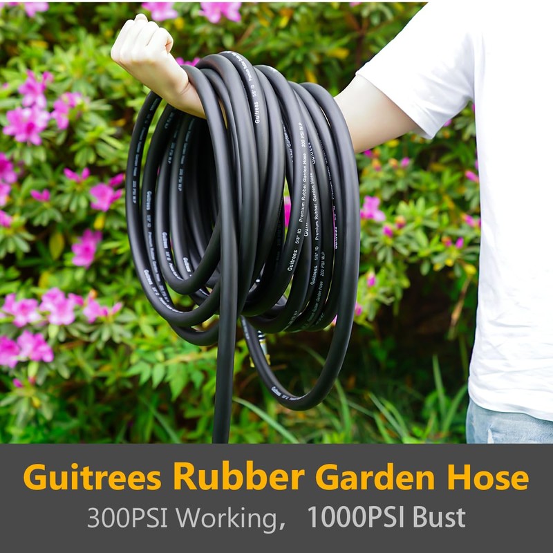 Guitrees 25FT 5/8 Heavy Duty Rubber Garden Hose - 200psi