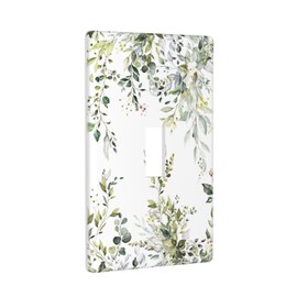 Watercolor Green Eucalyptus Leaves Flower Floral Spring Botanical Plant Decor Print Light Switch Plate Cover Plastic Wall Plates (Single Gang Toggle Switch)