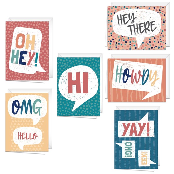 Canopy Street Cheerful Friendship Note Cards / 4 7/8" x 3 1/2" Word Bubble Greeting Cards / 24 Everyday Encouragement Notecards