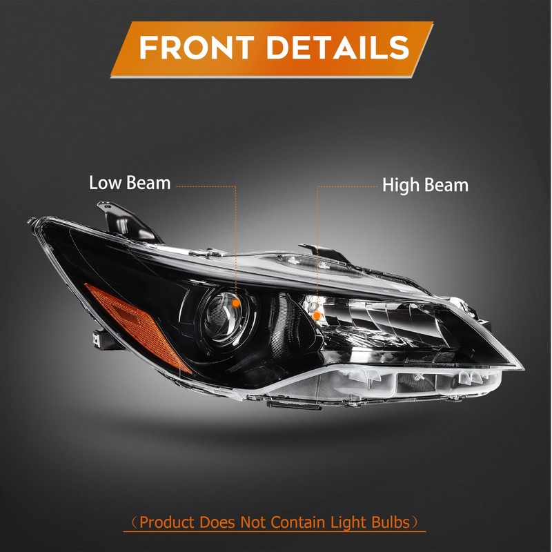 Headlight Assembly for Toyota Camry 2015-2017 Black Housing Amber Reflector