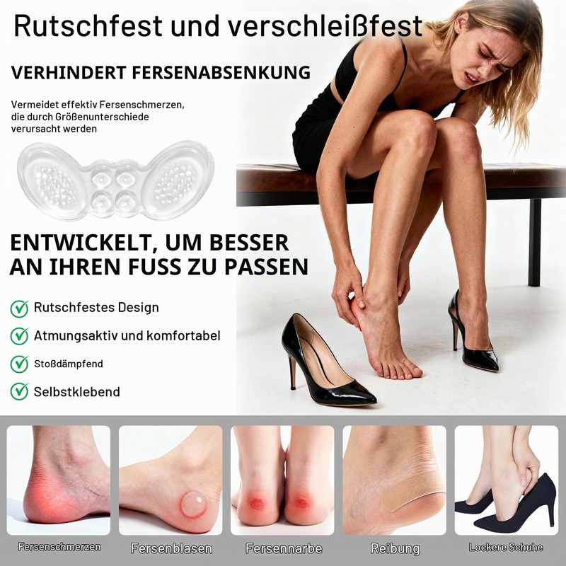 6 Stück Unsichtbare Silikon Fersenpolster,fersenschutz für schuhe