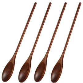 SiliFine 4 Pieces Wooden Cooking Spoons 12 Inch Wooden Kitchen Utensil Large Spoon for Cooking Serving Mixing Long Handcraft Ladle Set Long Handle Teak Ladle Kitchen Tool Utensil