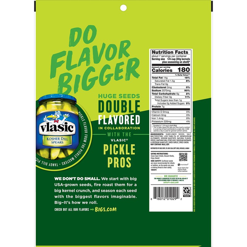 BIGS Vlasic Dill Pickle Sunflower Seeds, 5.35-oz. Bag (Pack of