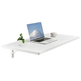 Happybuy Wall Mounted Folding Table, 39.4 x 19.7 inches Wall Mount Table, Floating Desk with Iron Bracket, Fold Down Desk for Small Spaces, Home Office, Dining, Laundry Room, Kitchen, Bar, White