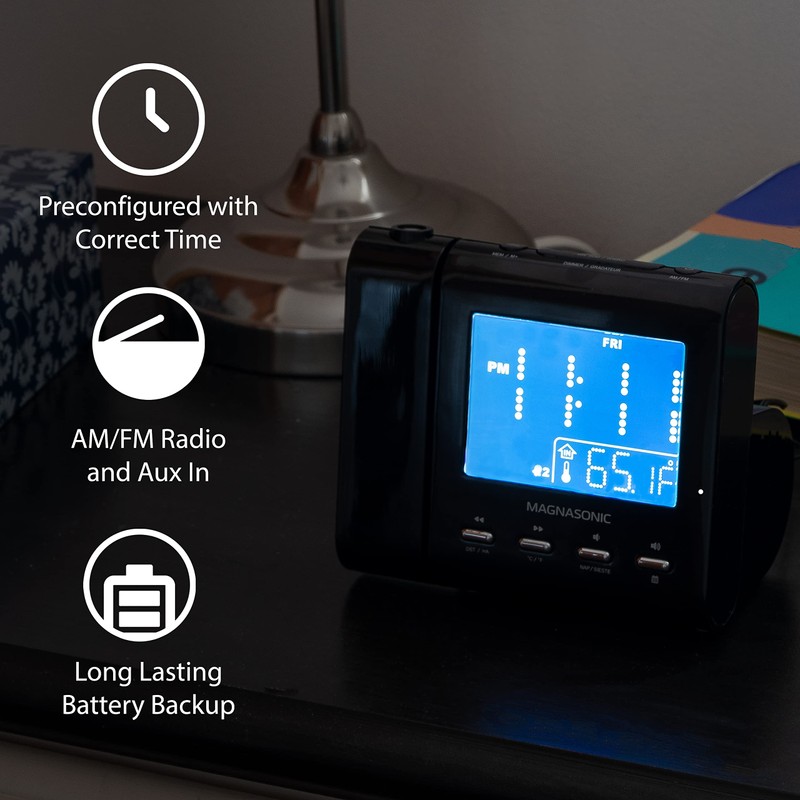 Magnasonic Projection Alarm Clock with AM/FM Radio, Battery Backup, Auto