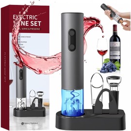 Sacacorchos Eléctrico de Vino 5 En 1, Destapador de Vino Juego De Abridor, Accesorios con Tapón de Vacío, Vertedor y Base, Sacacorchos Automático para Regalo Fiesta Hogar Cocina Bar