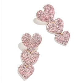 BaubleBar Eden Earrings for Women - Hypoallergenic Heart Earrings in Gold-Plated Brass, Pink Hearts Pavé Detailing, Statement Drop Earrings, Perfect Valentine's Day Gift Jewelry, (Blush, Gold)