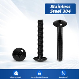 #10-24 x 1-1/2" Truss Head Machine Screws, Stainless Steel 18-8, Black Finish, Full Thread, 50 PCS
