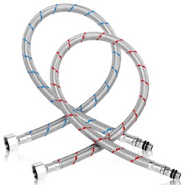 JJUNW Supply Lines 3/8" Female Compression Thread, 24" Bathroom Faucet Hose, Braided Nylon Water Supply Line M10 Male Connector 2Pcs Sink Hose Attachment for Faucet to Water Supply