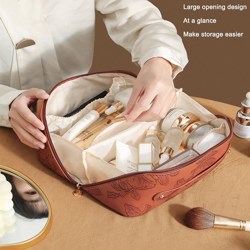 Travel Makeup Bags Cosmetic Organizer Bag,Large Capacity PU Leather Toiletry