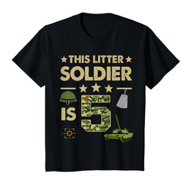 Kids 5 Year Old Soldier Tshirt Birthday Boy 5th Birthday Kids T-Shirt