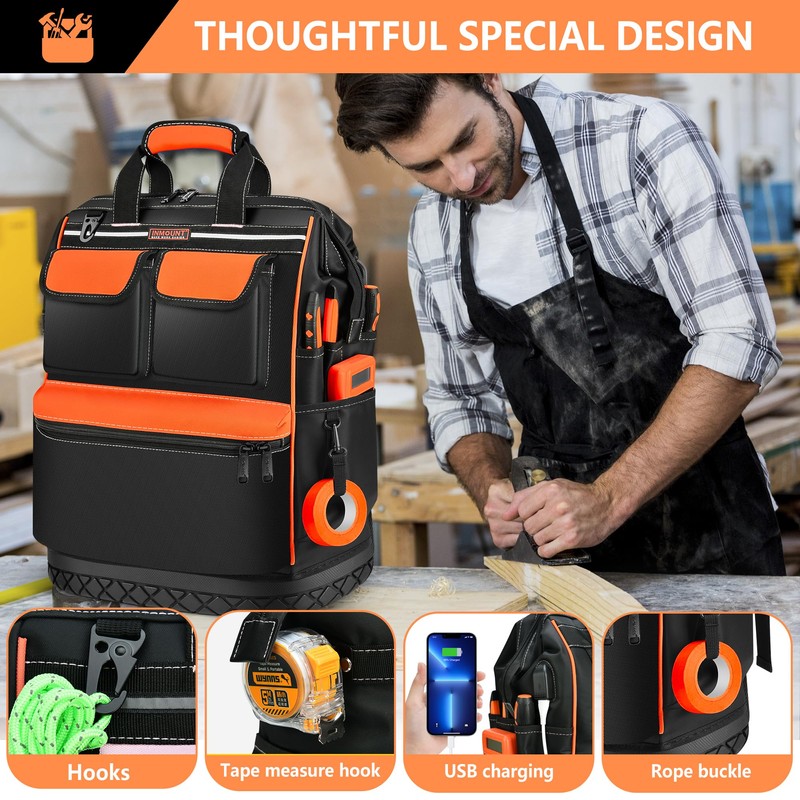 DOSUKE Tool Backpack Bag Heavy Duty, Wide Mouth Electrician Backpack