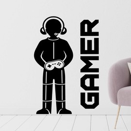 Gamer Children Room Wall Sticker Mural Vinyl Decal Nursery Kids Gamers Art Teenager Video Game Mural Kid Bedroom Decor Gaming Gamer Teenage Decals Computer Controller Weapon Teens Stencils