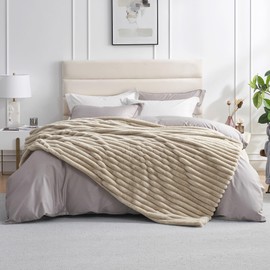 Amélie Home Faux Fur Throw Blanket for Couch, Rabbit Fur Warm Luxurious Soft Striped Cozy Fluffy Plush Gift Blankets for Family Sofa Chair Bed Living Room,Beige,60 x 80 inch