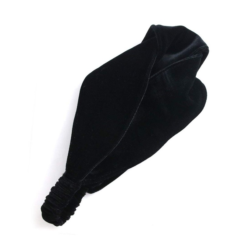 VINGTAINE Velour Black Turban Hair Band Cross Headband Wide Volume