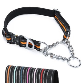 JIPIMON Martingale Collar for Dogs, Reflective Stainless Steel Chain Safety Adjustable Martingale Collar for Small Medium Large Dogs (Medium, Orange)
