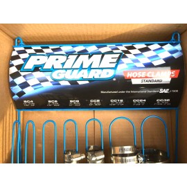 PRIME GUARD 70 pc STAINLESS STEEL STANDARD HOSE CLAMPS AND MOUNTABLE RACK