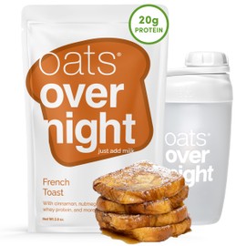 Oats Overnight French Toast - Overnight Oats with 20g Whey Protein, High Fiber Breakfast Protein Shake - Gluten Free Oatmeal, Non GMO High Protein Oatmeal (2.7 oz per Meal) (8 Pack + Bottle)