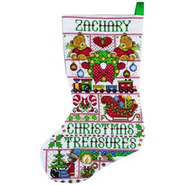 Tobin DW5960 Christmas Treasures Stocking Counted Cross Stitch Kit, 17-Inch Long, 14 Count