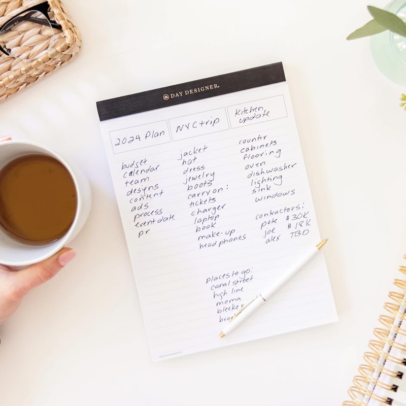 Day Designer Premium Planning Pad with 3-Column Lined Notes, Charcoal