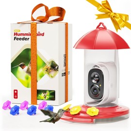 LongPlus® Hummingbird Feeder with Camera, Ant Moat, Bee Proof, Bird Feeder with Camera, Bird Watching Camera with 3 Feeding Ports, Instant Notification, Ideal Gift