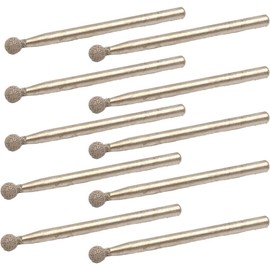 10Pcs Diamond Ball Sphere Head Drill Bits, Grinding Mounted Point Burr Bit Rotary Tools for Carving, Etching, Sanding (3x4mm)