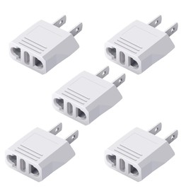 JORINDO (White-5pcs) American Standard Plug to 2 Hole sockets Travel Conversion Plugs,EU Socket to US Plug，Adapter Europe to USA, Europe to America Travel Socket Plug Adapter，US Plug Converter