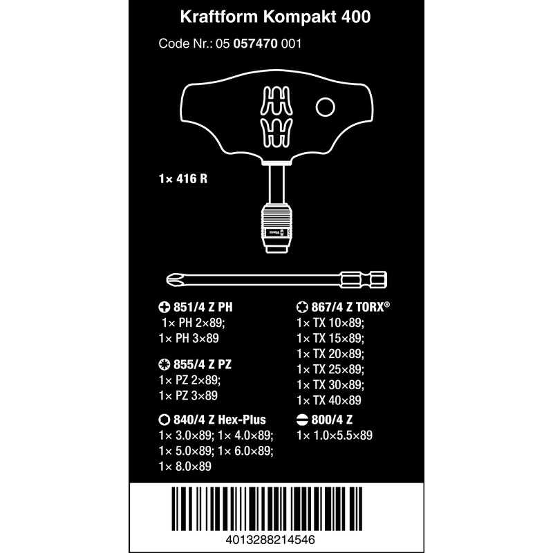 Wera Kraftform Kompakt 400 05057470001 Hand Holder and Bit Set
