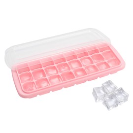Humbee Ice Cube Tray, Soft Silicone Ice Tray with Lid, Flexible and Stackable Ice Cube Trays for Freezer, 1-Inch Cubes (24 Cubes, Pink)
