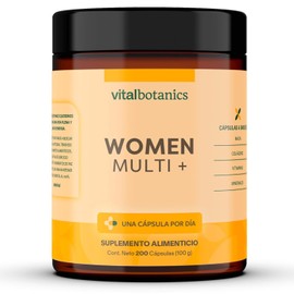 Women Multivitamin + con 200 capsulas. Multivitamínico para Mujer con Colágeno Hidrolizado, Ácido Fólico, Biotina, Hierro, Calcio, Magnesio, Maca, Zinc y Vitamina D (400 IU) Complejo B VitalBotanics.