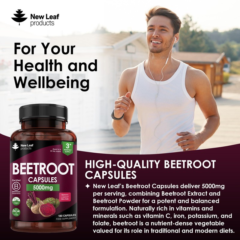 Beetroot Capsules - High Strength 5000mg Beetroot Supplement Enriched with