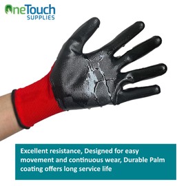A406 A406 24 Pair Red Work Gloves Nitrile Coated for Builders, Gardening, Construction, Warehouse Use (Large)