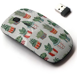 2.4G Wireless Mouse with Cute Pattern Design for All Laptops and Desktops with Nano Receiver - Embroidery Succulents Cactus